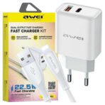 Φορτιστής Awei PD81L-EU GaN 22.5W με USB-A, USB-C και Καλώδιο Lightning Λευκός - Image 2