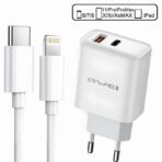 Φορτιστής Awei PD81L-EU GaN 22.5W με USB-A, USB-C και Καλώδιο Lightning Λευκός - Image 3