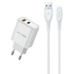 Φορτιστής Awei PD81L-EU GaN 22.5W με USB-A, USB-C και Καλώδιο Lightning Λευκός